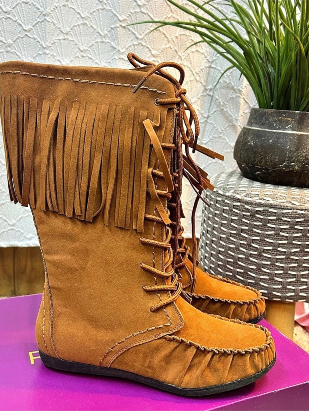 Rampage Cadencia Fringe Lace-Up Boots Brown US 9 M New in Box